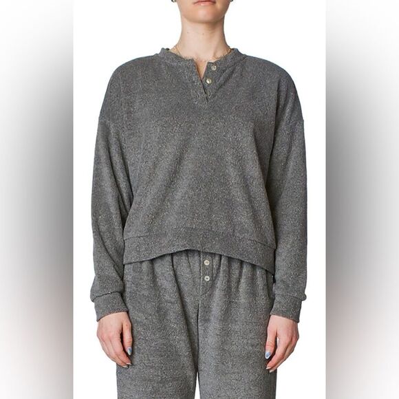 NWT DONNI Women’s Heathered Grey Terry Henley Sweatshirt - Size Large - Picture 2 of 5